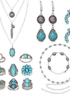 Bohemian Jewelry Set Western Turquoise Jewelry Including Layered Necklace Dangle